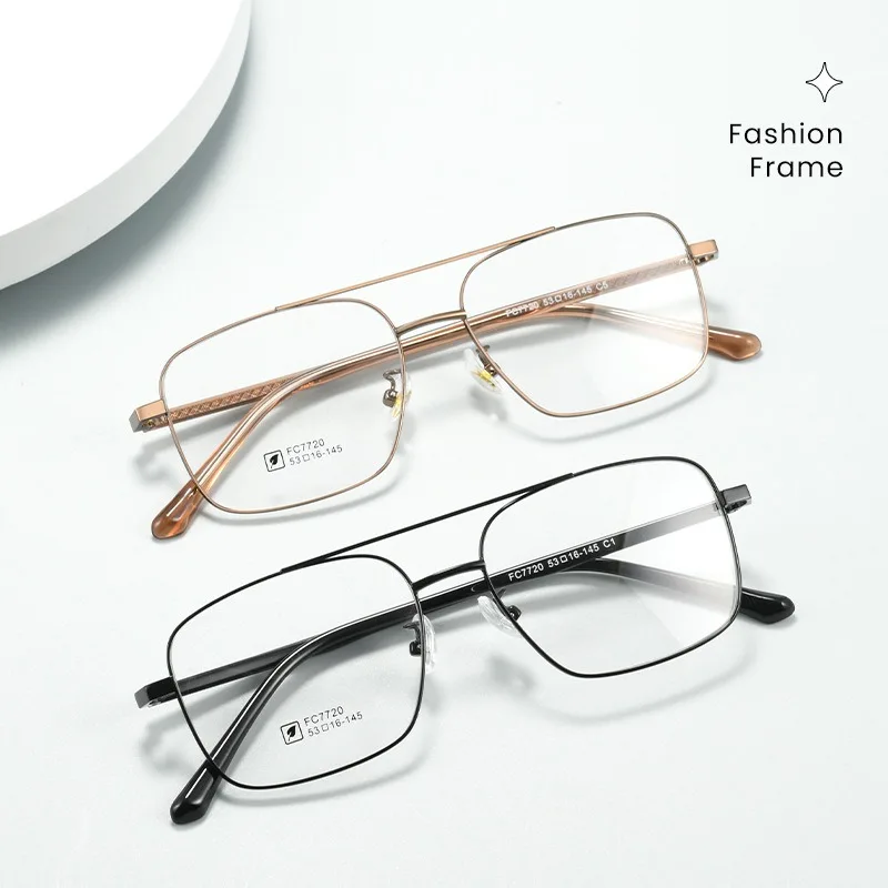 แว่นตาโลหะทรงสี่เหลี่ยมสำหรับผู้ชาย แว่นตาอ่านหนังสือคอมพิวเตอร์ เลนส์สายตา แว่นตาแบบสองบริดจ์สำหรับผู้ชาย +25 ถึง +6.0