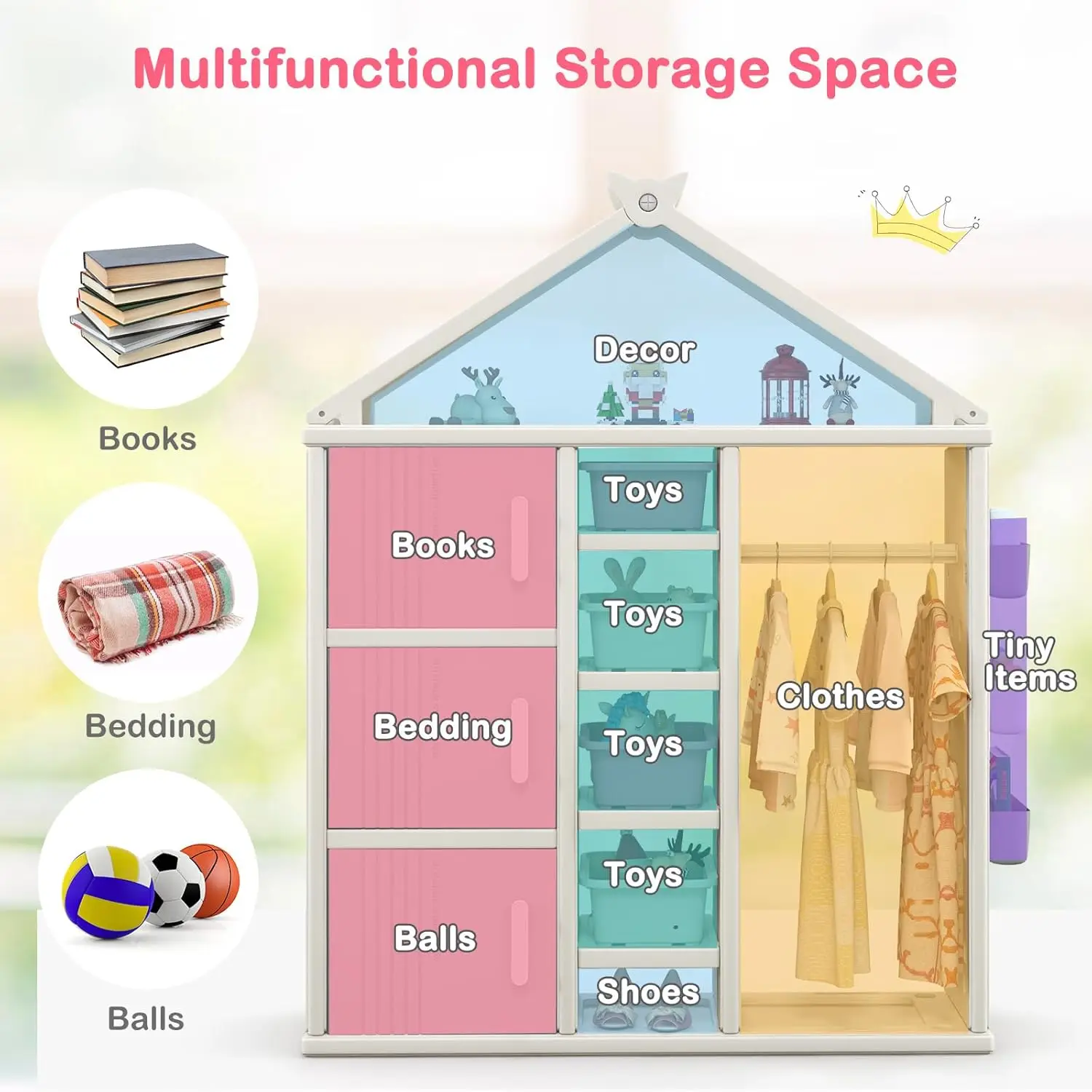 Armoire de rangement pour olympiques d'enfants, armoire de simulation pour enfants, Cisco à armoire ouverte avec bacs de rangement, étagères, bas latéral