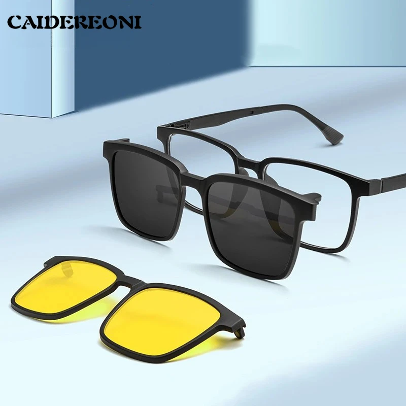 

CAIDERONI Magnetic Clip-on Prescription Glasses Men Women TR90 Polarised Myopia Sunglasses Night Vision Reading Glasses 2191
