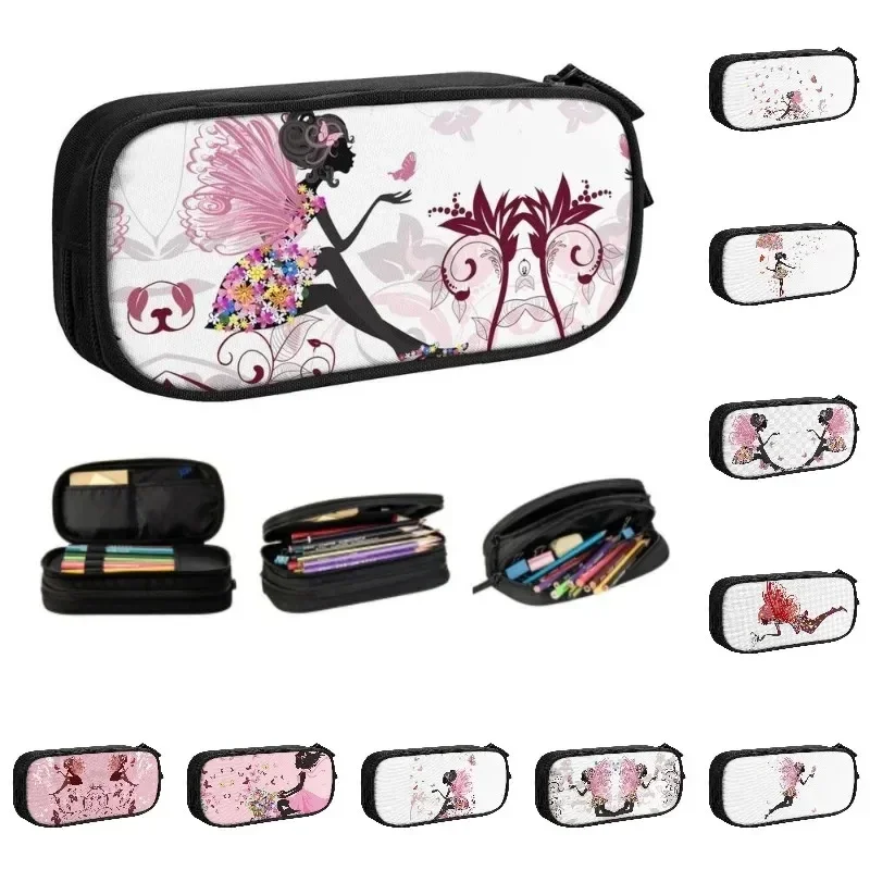 Anime Flower Fairy Butterfly Girls  Pencil Pen Case Stationery Bag Pouch Holder Box Organizer for Teens Girls Adults Student