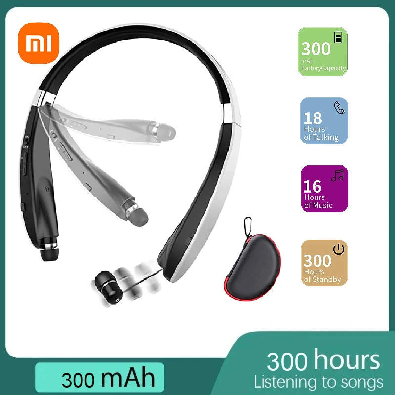 Xiaomi SX-991 Wireless Bluetooth Headset Neckband Foldable Headphones Retractable Earbuds Noise Cancelling Hifi Stereo Earphones