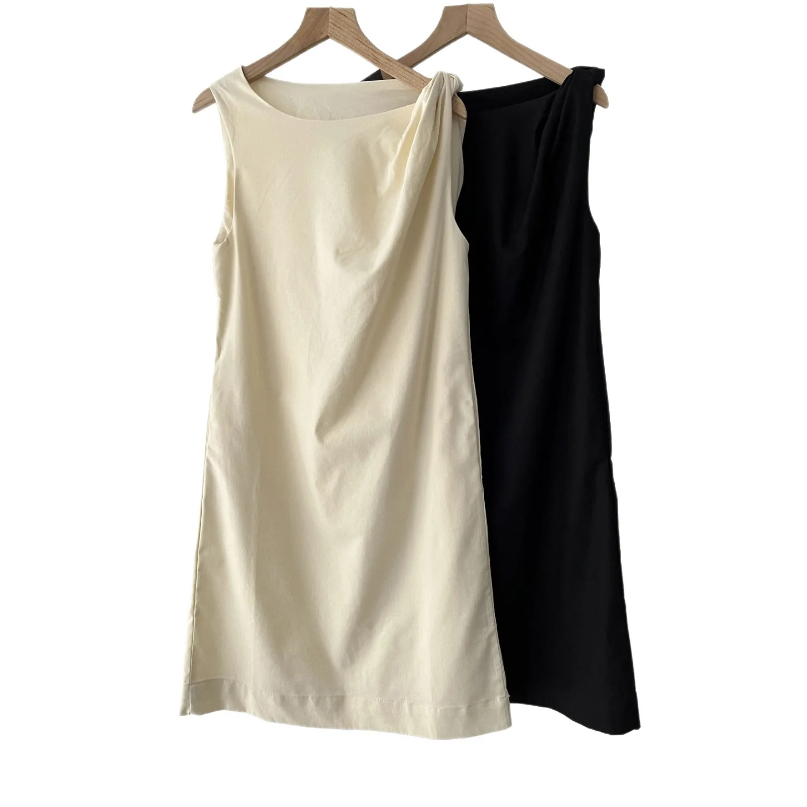 

European and American style summer new fashion trend women's simple sleeveless knot linen blended mini dress