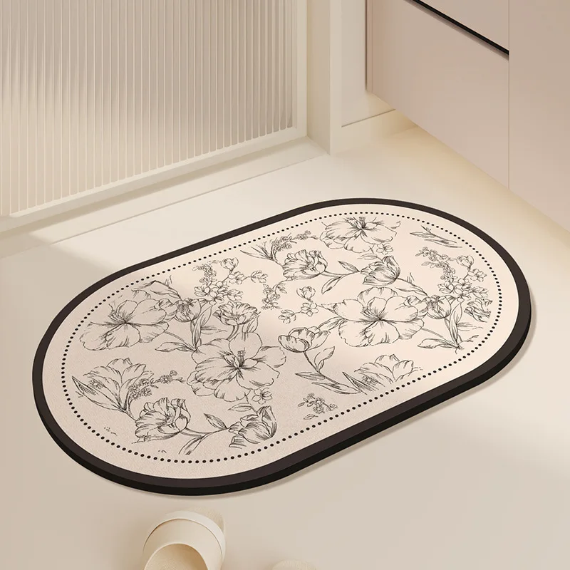 VIKAMA Floral And Blank Bathroom Mat For Toilet Entrance Floor Mat Home Entryway And Kitchen Water Absorbent Quick Rug