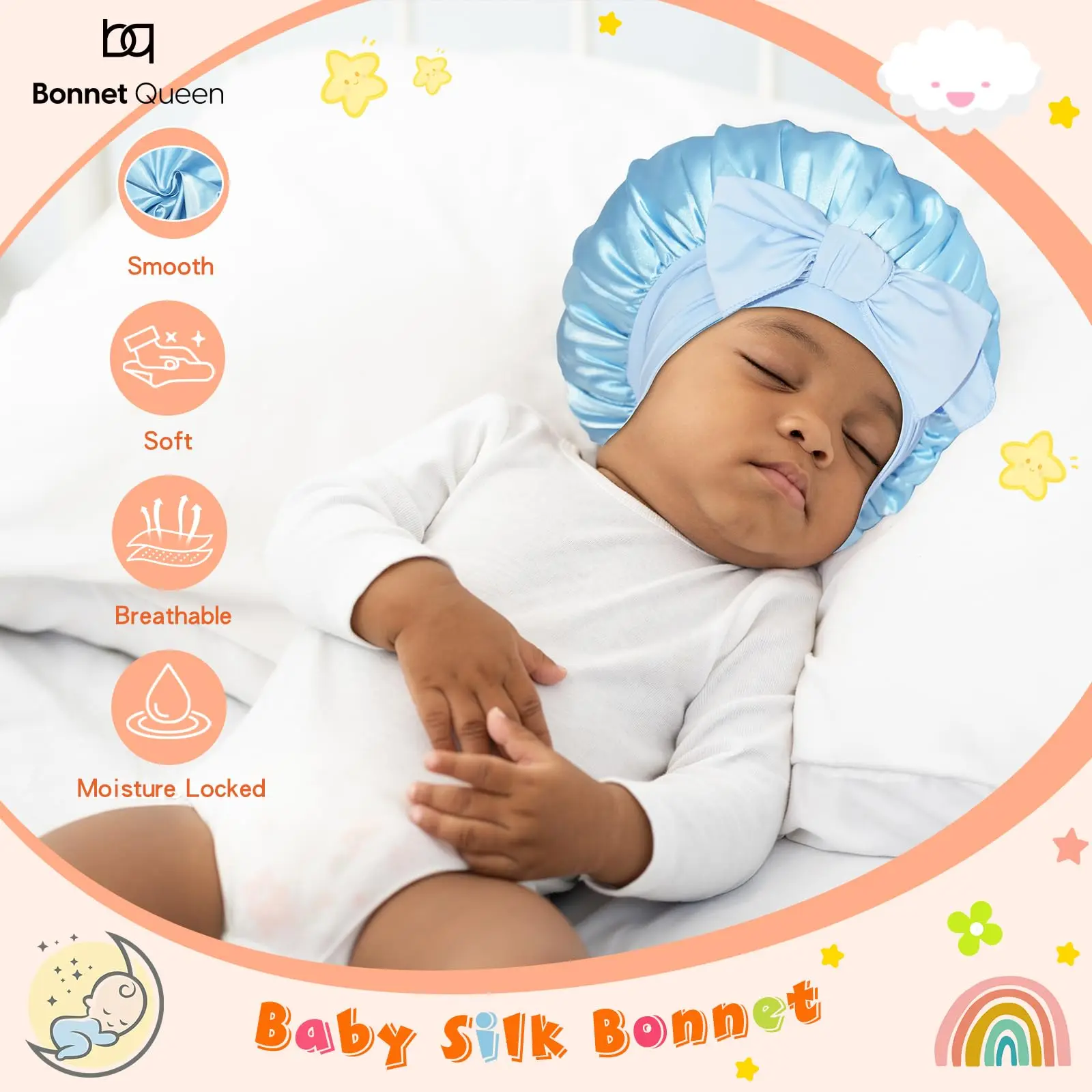 BONNET QUEEN Baby Bonnet Kids Double Layer Silk for Sleeping Satin 2Pcs