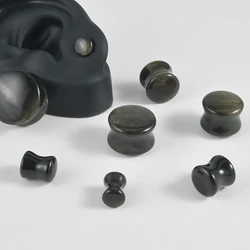 2Pcs Solid Obsidian Stone Double Ear Plugs Transparent Tunnel Gauge Ear Stretching Piercing Expander Jewelry 6-25mm