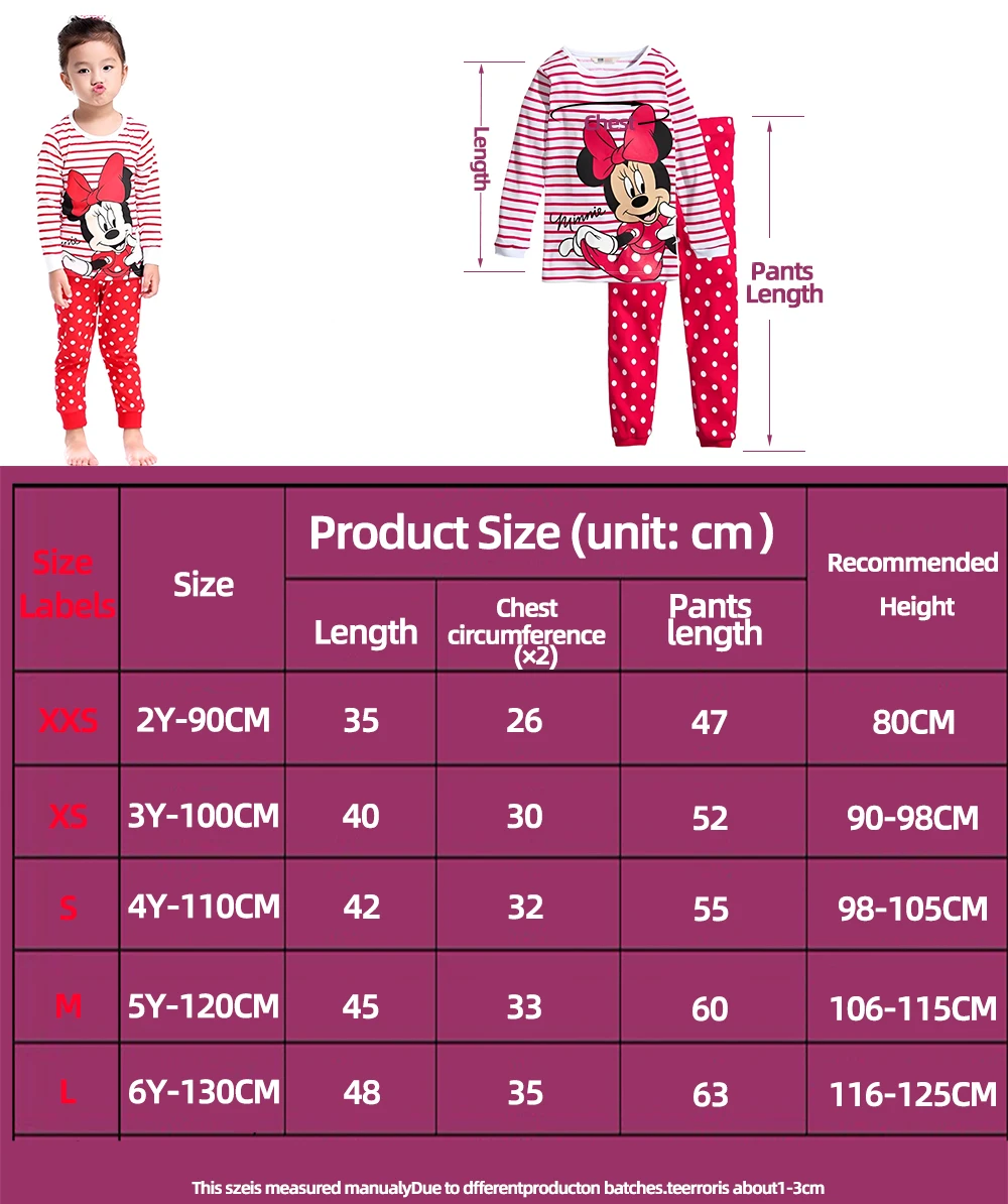 Spring Autumn Children's Clothing Sets Mickey Minnie Mouse Girl Sleepwear Kids Pajamas Set Baby Girls Cotton Cartoon Pyjamas