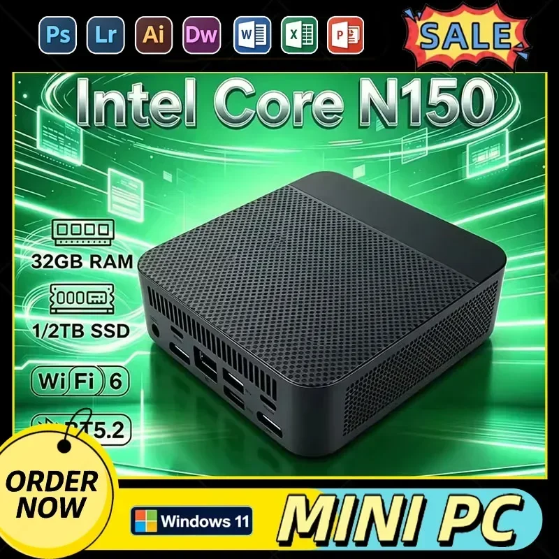Core N150 Compact Mini PC Computer Multiple RAM SSD Options High Speed Storage 4K HD Gaming Office Desktop
