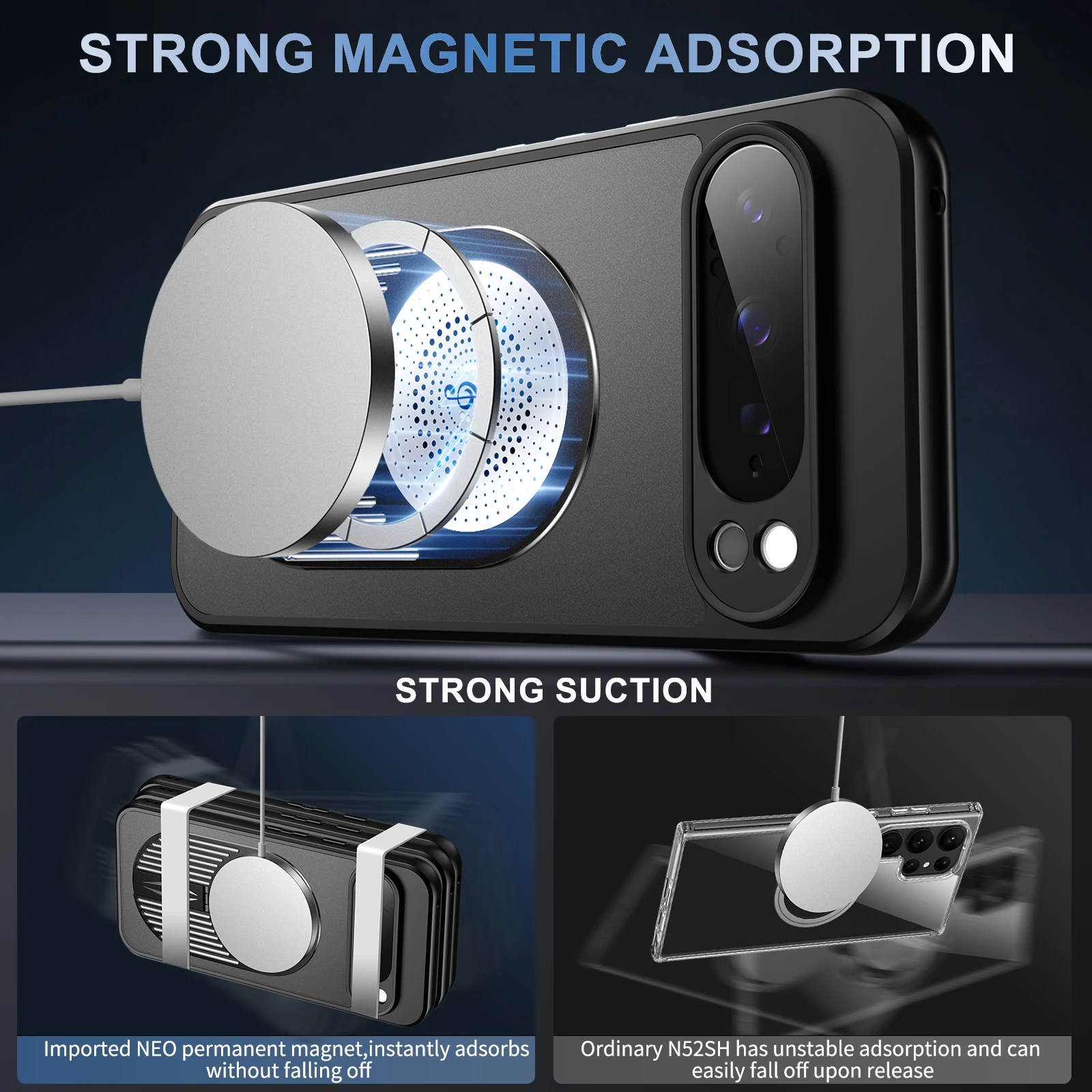 

Чехол для телефона Google Pixel 9 Pro XL, мягкая рамка, сильная магнитная адсорбция, металлическая подставка, теплопроводная полоса, чехол