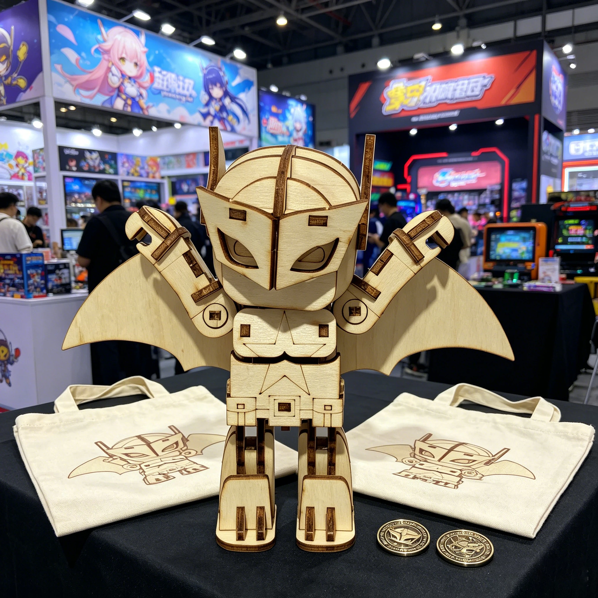 Cartoon Bat Mecha Wooden 3D Puzzle Kit, Self-Assembly Super Hero Robot Figurine, Wooden Craft Home Decoration for Anime Fans