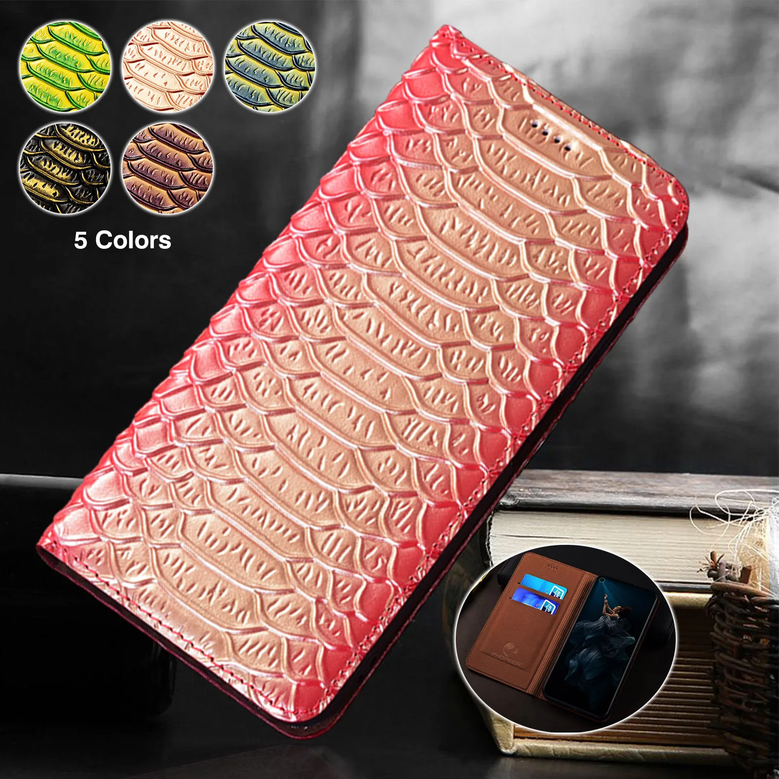 

For Tecno Camon 17 18(PTi) 19 Neo 20 30S 40 Premier Pro 4G 5G Dragon Scale Pattern Of Genuine Leather Flip Phone Case Cowhide
