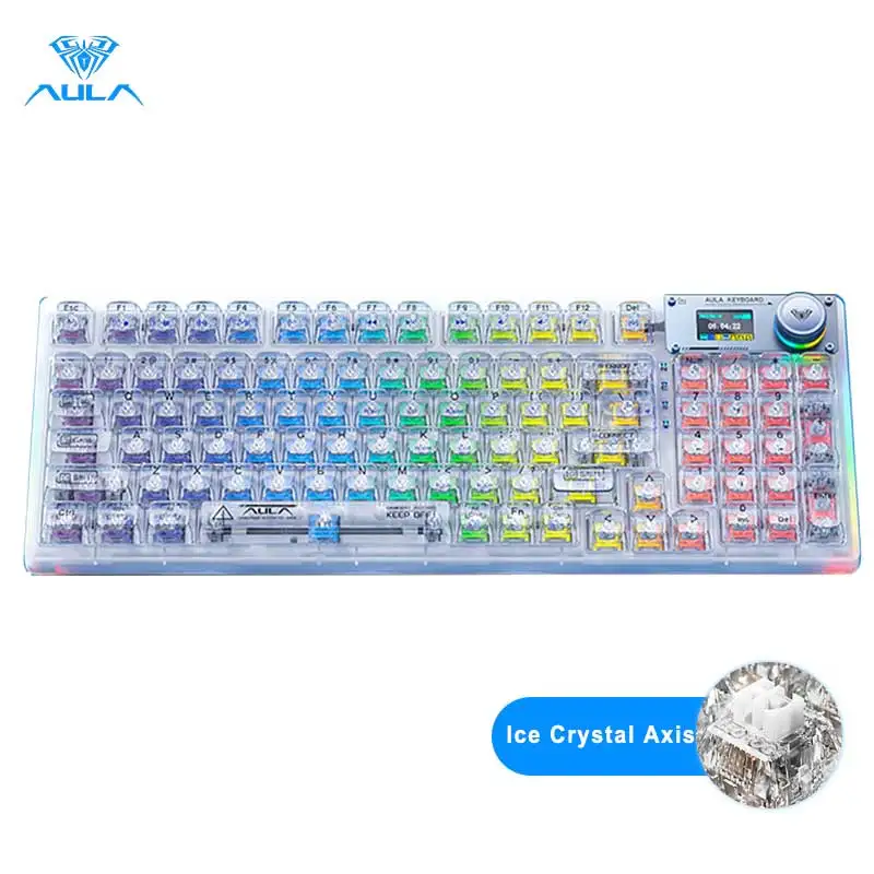 AULA F98PRO Transparant Draadloos Mechanisch Toetsenbord Bluetooth 2.4G Hot Swappable RGB Backlit Custom E-sport Gaming Toetsenbord