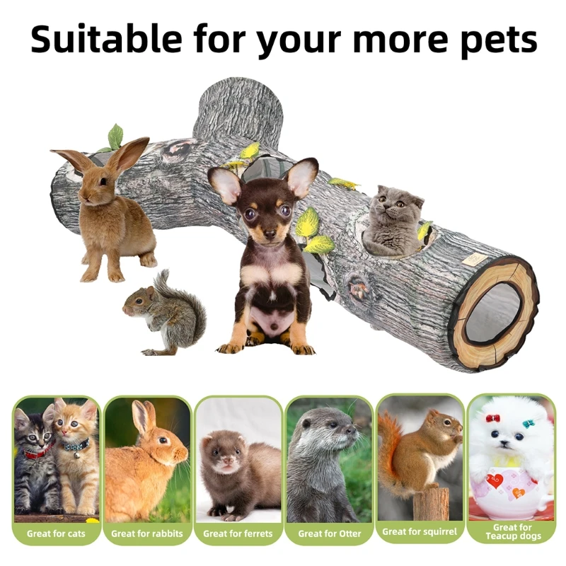 Big Collapsible Tunnel Toys Play Tunnel Durable Polyester Tree Pattern Hideaway Crinkle Tunnel for Small Pet