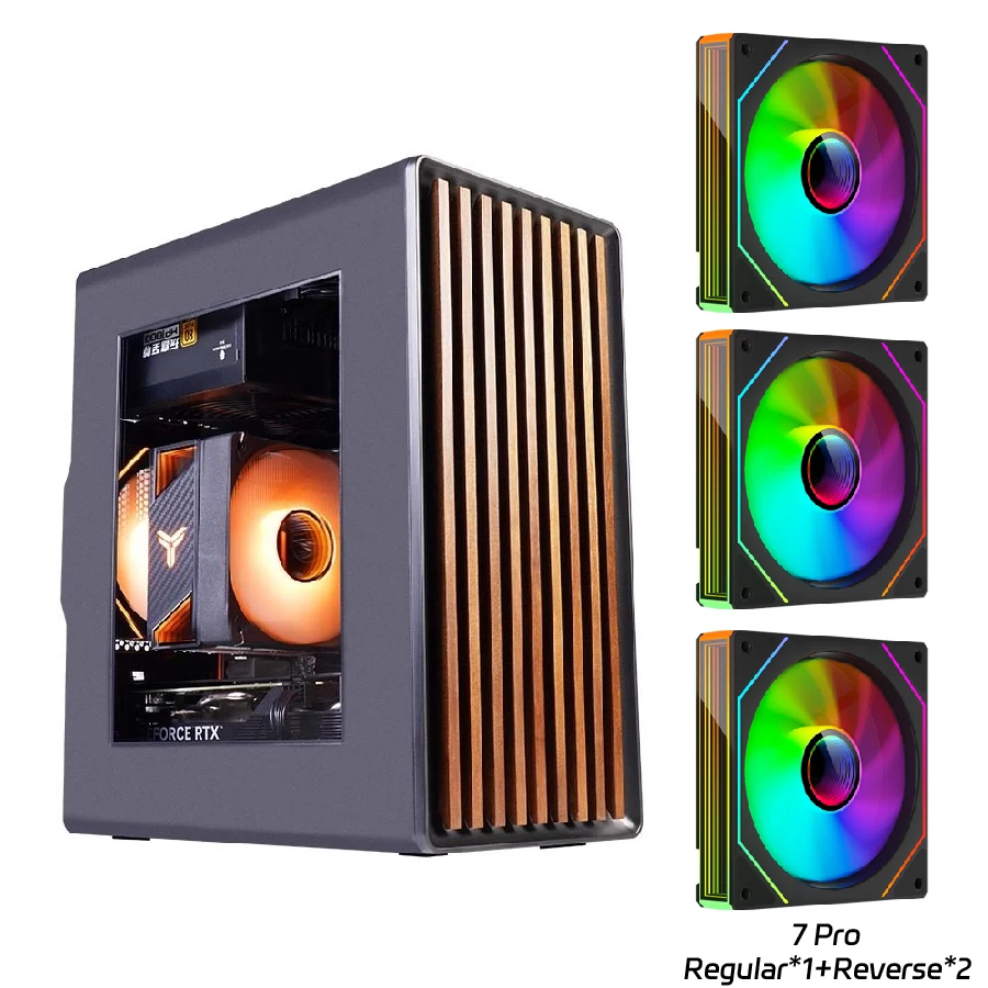WJCOOLMAN Craftsman 3 MTAX/ITX pc-behuizing, glazen transparant paneel met houten strips, kasten voor gamers, desktop, zakelijke computerbehuizing