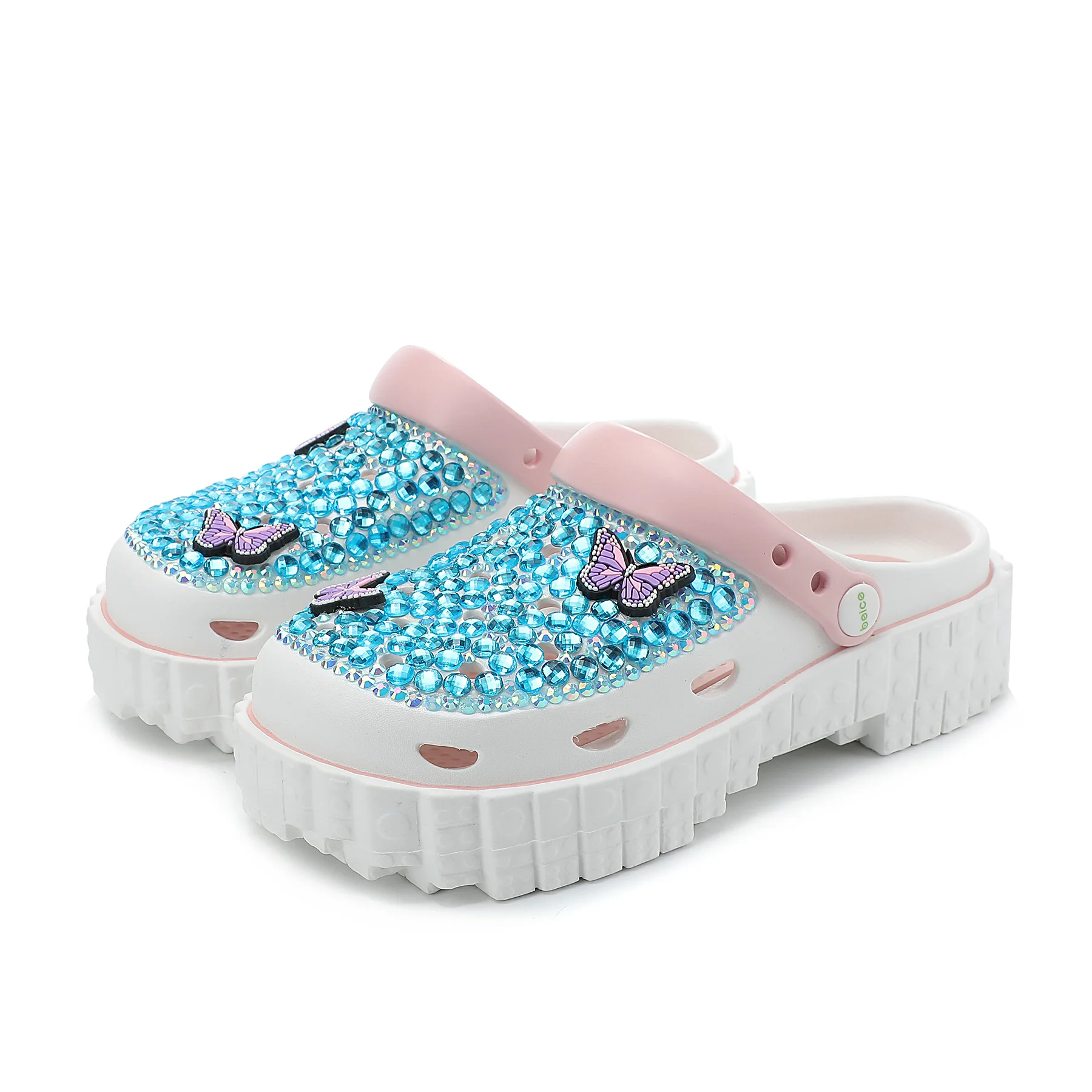 Summer Handmade Diamond-encrusted Thick Soled Shoes Platform Shoes, Exquisite Butterfly Decoration Women's Shoes, Beach Slippers