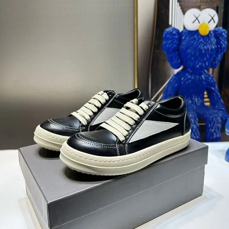 أحذية نسائية عالية الجودة من Rric أحذية رياضية غير رسمية ونعل سميك للزوجين أحذية قماشية بأربطة باللونين الأبيض والأسود للنساء #1