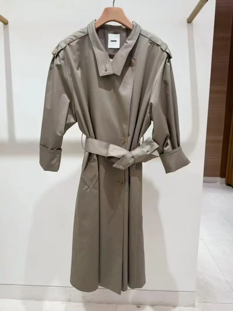 

Heidd, весна 2025, хлопковое длинное пальто, двухрядное пальто на пуговицах, большой воротник, старые деньги, женская ветровка Jaet средней длины