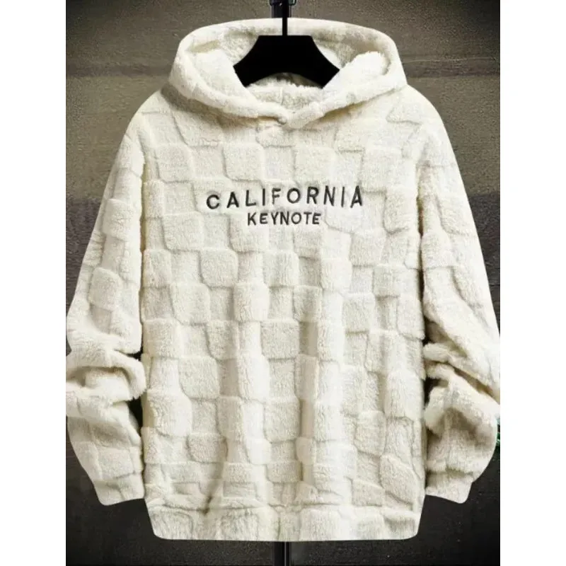 

2025 Fashion New Men's Lamb Wool Hoodie Men's Embroidered Warm Casual Long Sleeve Men's Sports Hoodie