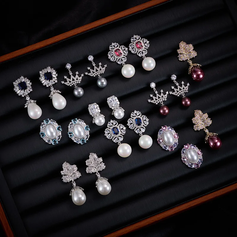 

Европейские и американские серьги с жемчугом и цирконием для женщин, высококачественные легкие, роскошные, элегантные, в стиле ретро, в дворцовом стиле E