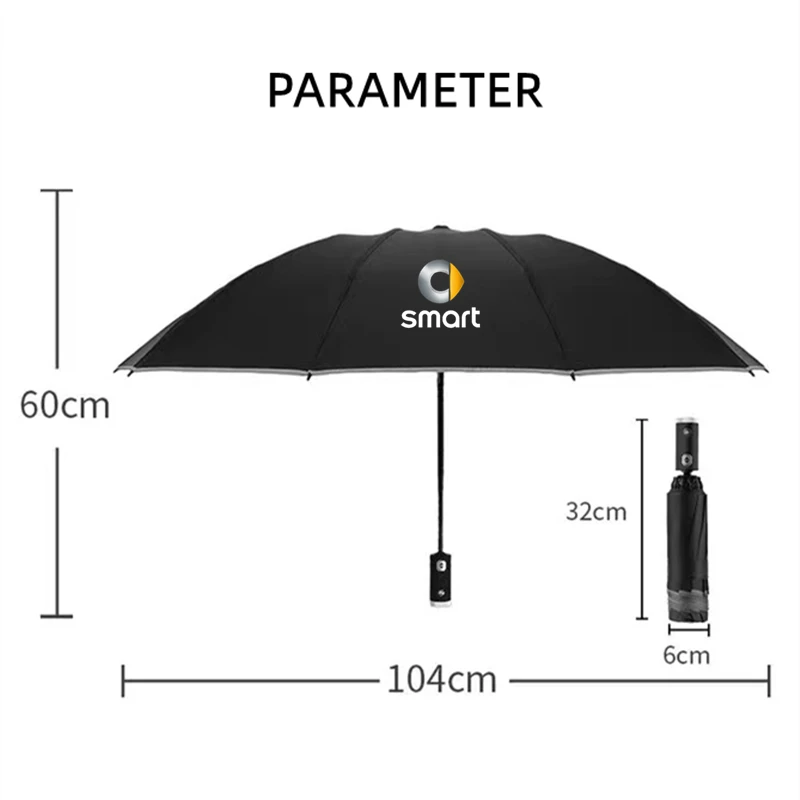 Automatic Umbrella with Led Light Umbrella 10 Ribs 3-folding Inverted Umbrella For Smart 451 brabus Smart 453 fortwo forfour