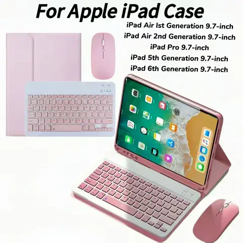 Capa para iPad Air 1st 2013 / Air2 nd 2014 / iPadPad Pro 2016 / iPad 5th 2017 / iPad 6th 2018 / Capa para teclado Bluetooth de 9,7 polegadas