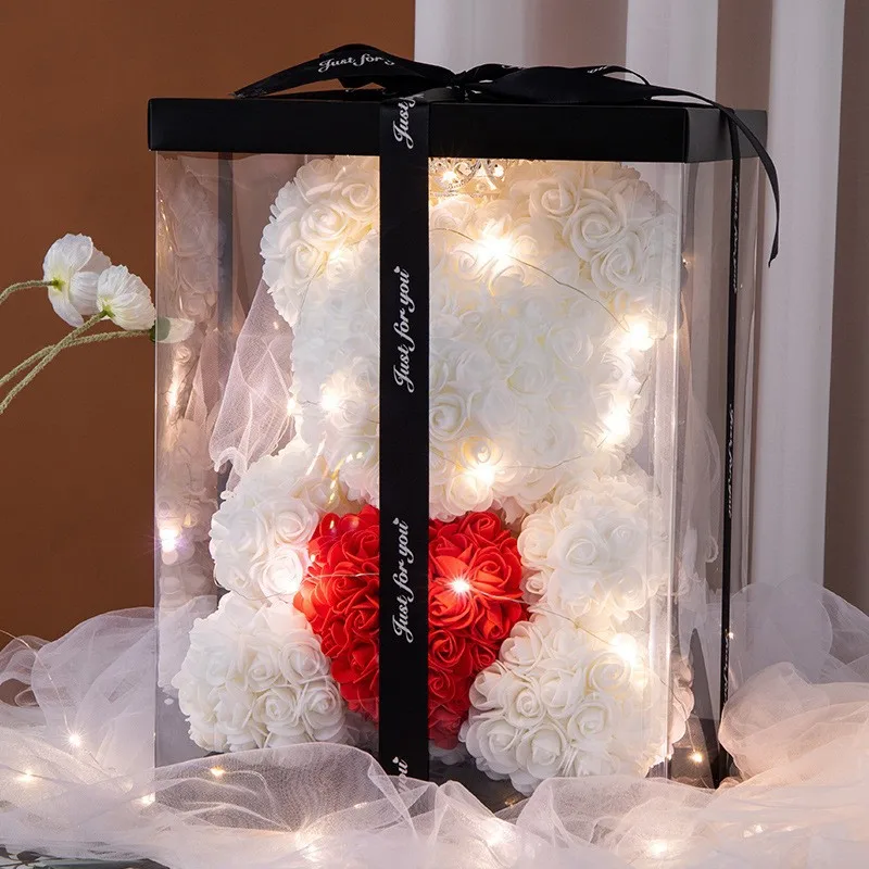 

Simulation Eternal Flower Bear Qixi Festival Valentine's Day Birthday Gift Foam Fake Flower PE Rose Bear Finished Product