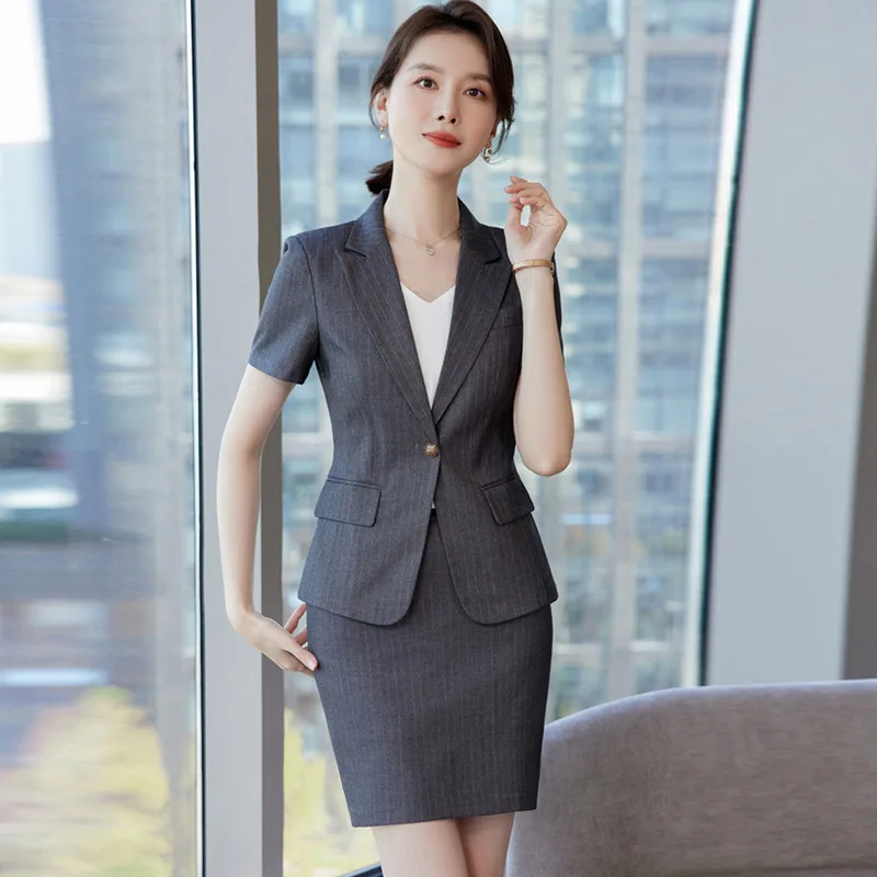 

Short Sleeve Striped Suit Women's Summer Skirt2024New Bank Hotel Great Hall Manager Work Clothes High-End