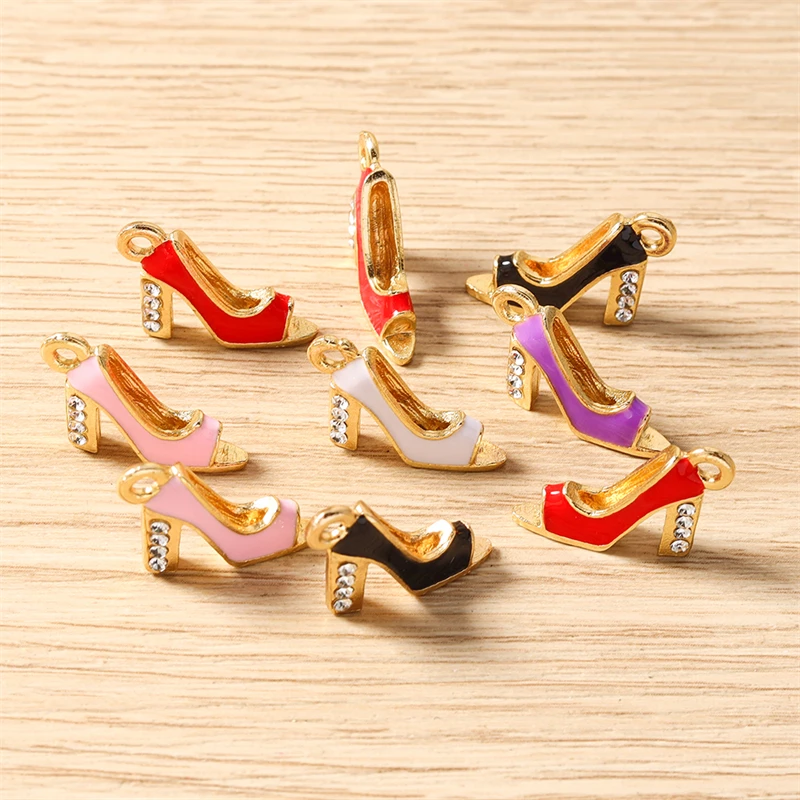 10 Stück Niedliche Emaille-Anhänger in Form von High Heels, Taschen und Lippenstiften für die Herstellung von Halsketten, Ohrringen, Armbändern, DIY-Bastelarbeiten und Schmuckzubehör – Detail 9