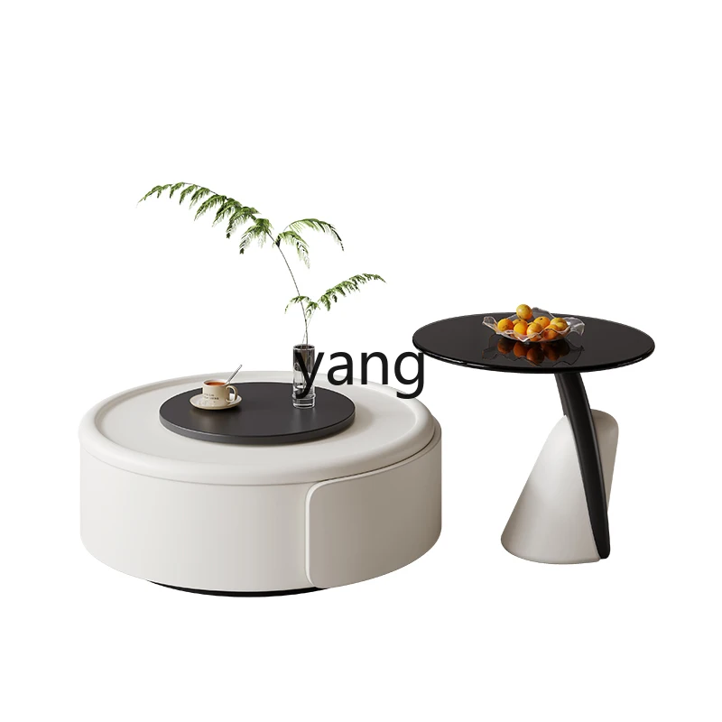 

TGF Cream Style Rona Coffee Table for Living Room, Small Household, High-End Round Solid Wood Tea Table
