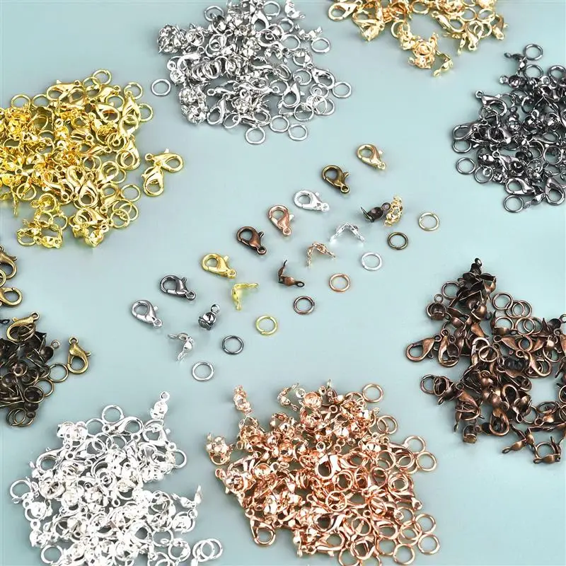100pcs Lobster Clasp Jump Rings Connector Clasp Crimp End Beads For Bracelet Necklace Chains DIY Jewelry Making Accessories Set