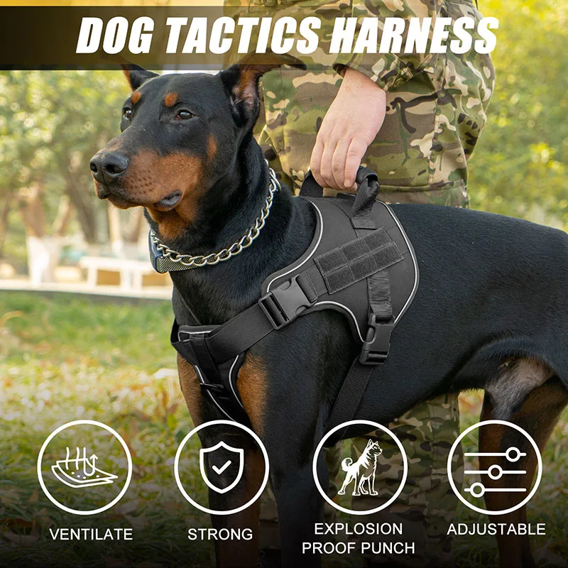 Taktisches Hundegeschirr für Große Hunde, Zugsicher, Explosionsgeschützt, Robust, Verstellbar, Militärqualität K9 Trainings- und Spaziergangsweste – Detail 7