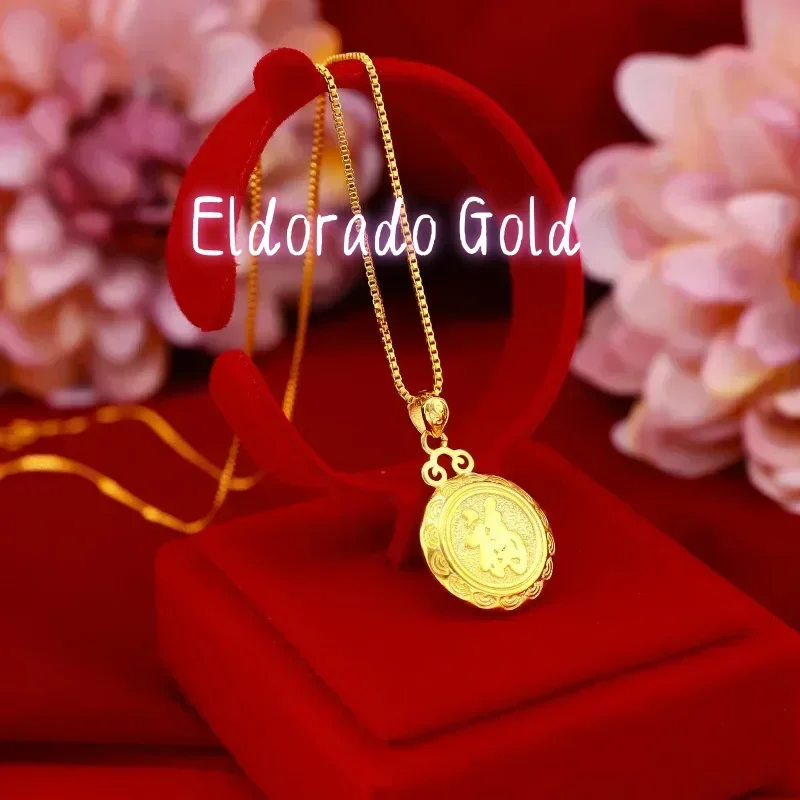 

Eldorado Gold 9999 Real Gold 24K Gold Edition Tianci Hongfu Pendant Pure 24k Gold Women's Fortune Pendant Necklace