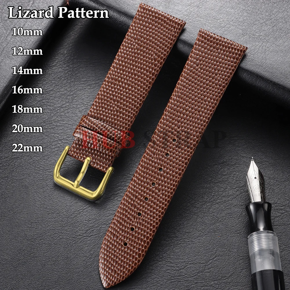 10/12/14/16/18/20/22mm Lizard Pattern Leather Watch Band Business Soft Cowhide Watch Strap Ultra-Thin Universal Men Bracelets