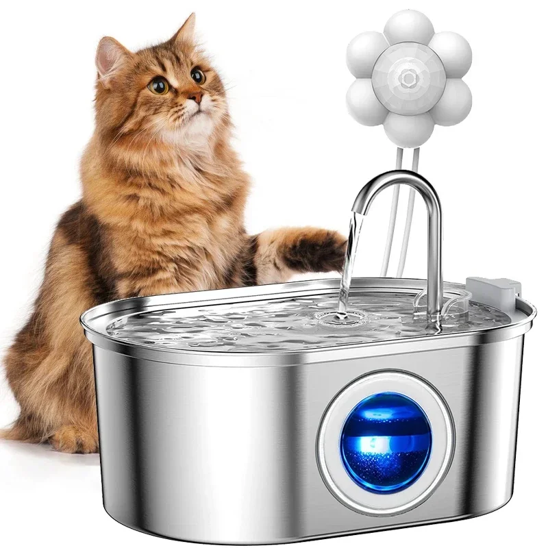 

3.2L Stainless Steel Cat Fountain with Water Level Window USB Charging Sensor Pet Water Fountain Cat Dog Water Dispenser for Cat