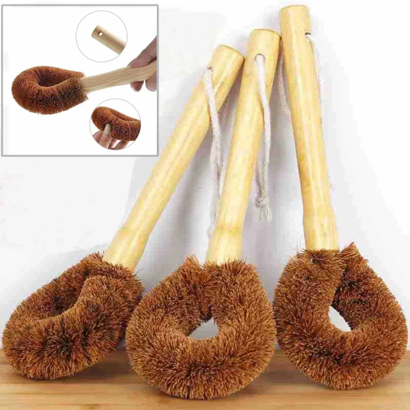 Kitchen Handheld Cleaning Brush Natural Coir Hemp Fiber Non-stick Skillet Brush Oil Degreasing Dish Washing Cup Pot Brush