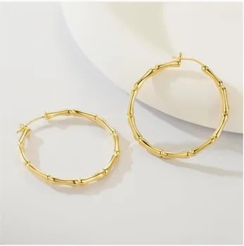 14K Solid Gold Fashion Bamboo Earrings, 18K Gold Hoop Earrings, Valentine's Day Gift, Christmas, Mother's Day Jewelry Recommenda
