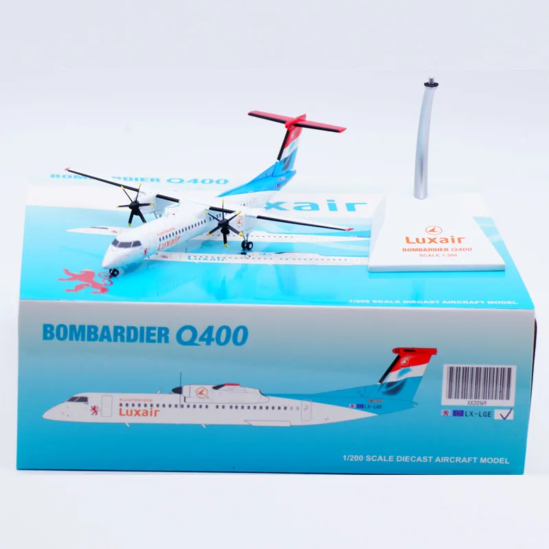 XX20169 hadiah Pesawat koleksi logam campuran JC Wings 1:200 Luxair bomdier Dash8-Q400 Diecast Model pesawat LX-LGE dengan dudukan