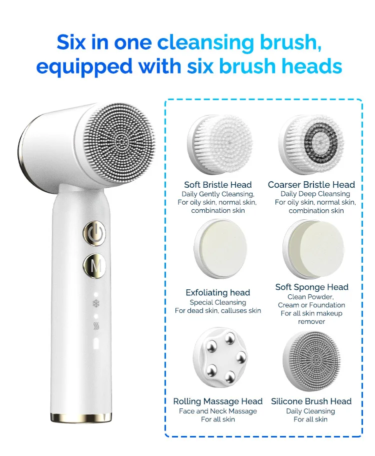 Electric Silicone Face Wash, Ultrasonic Home Cleanser, Face Pore Cleansing,  Cold & Hot Multifunctional Cleansing Brush，Gift