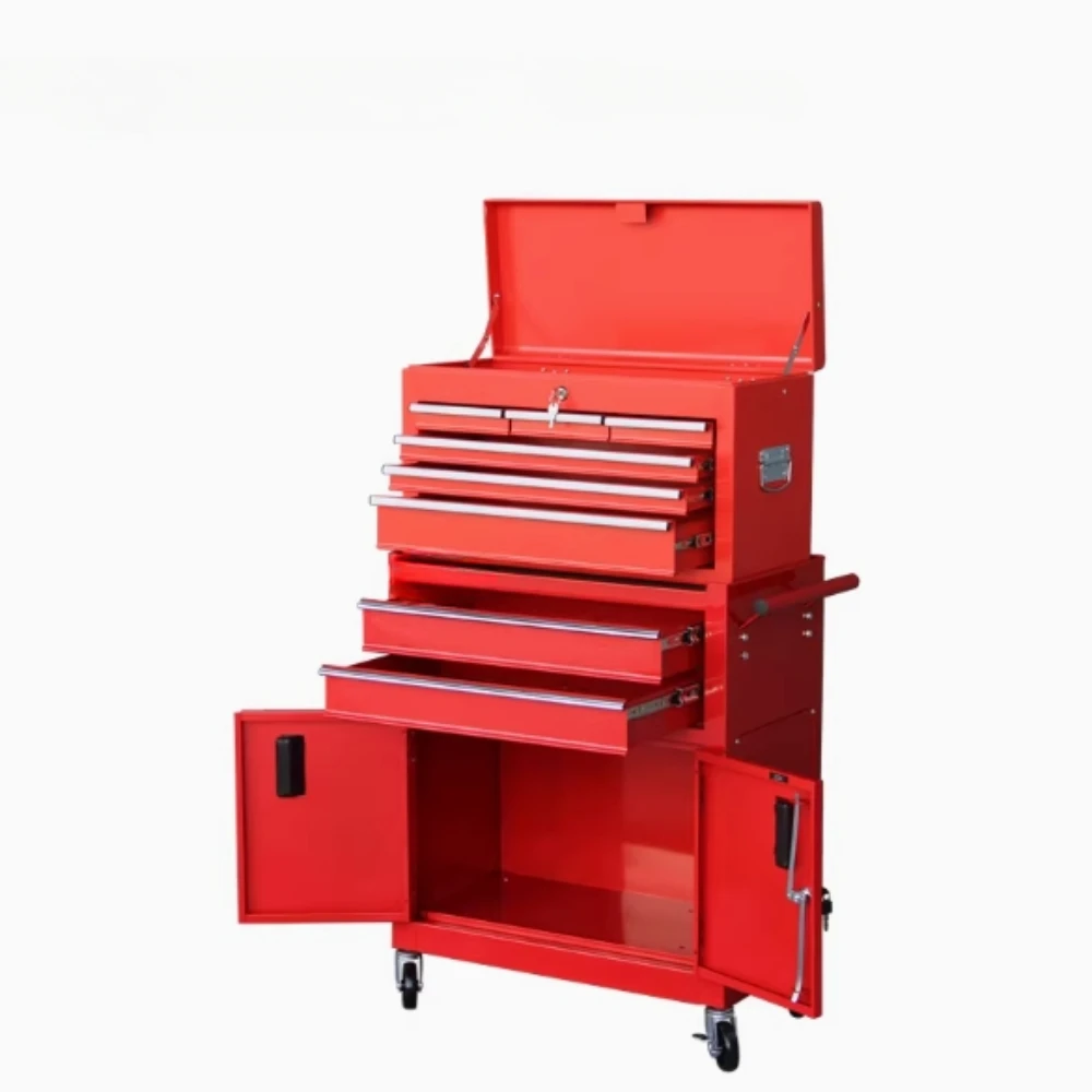 Tool cart, tool cabinet, auto repair multifunctional mobile cart, drawer style double door iron cabinet with lock, large model