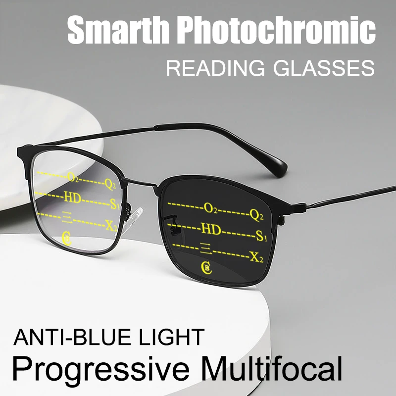 

New Multifocal Photochromic Progressive Reading Glasses Men Smart Anti-Reflective Women Fashion Anti-fatigue Business Eyeglasses