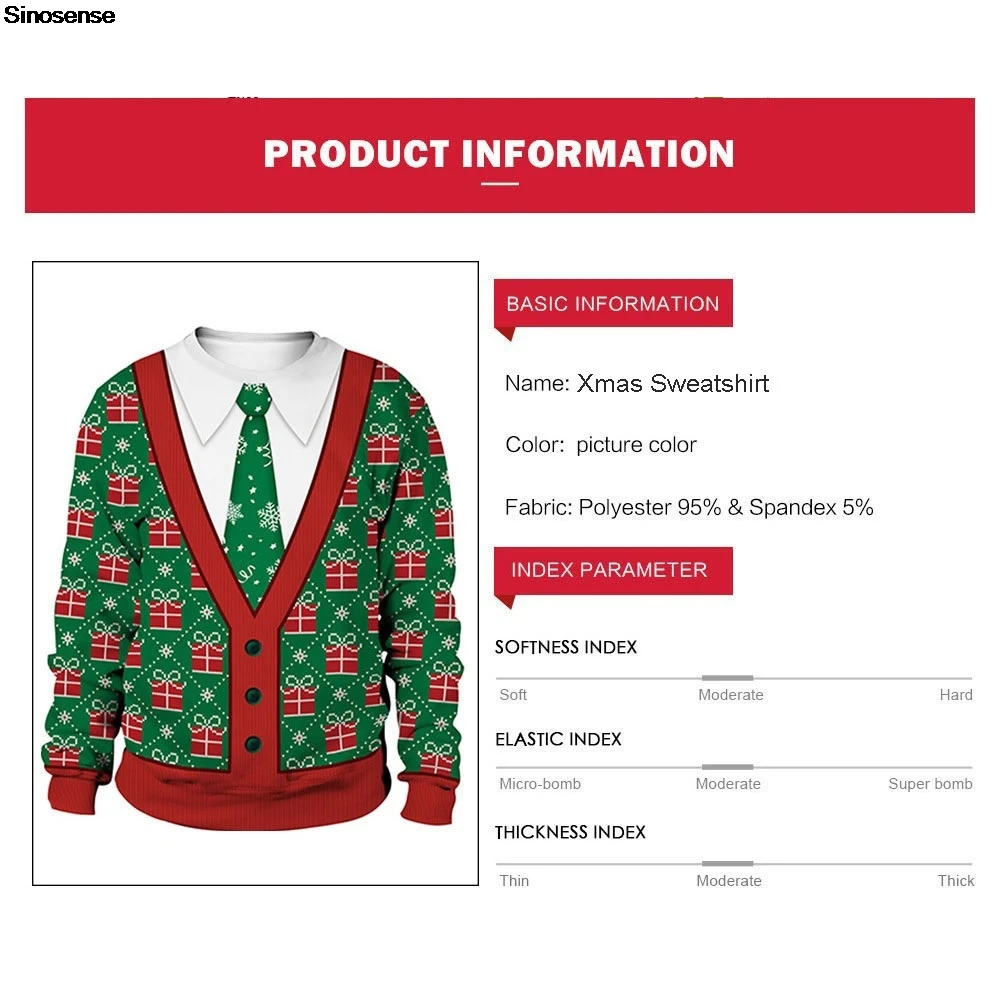 Mannen Vrouwen Oudejaarsavond Plakkerige Kerst Sweatshirt 3D Kerstcadeaus Print Holiday Party Jumpers Tops Pullover Lelijke Kersttrui