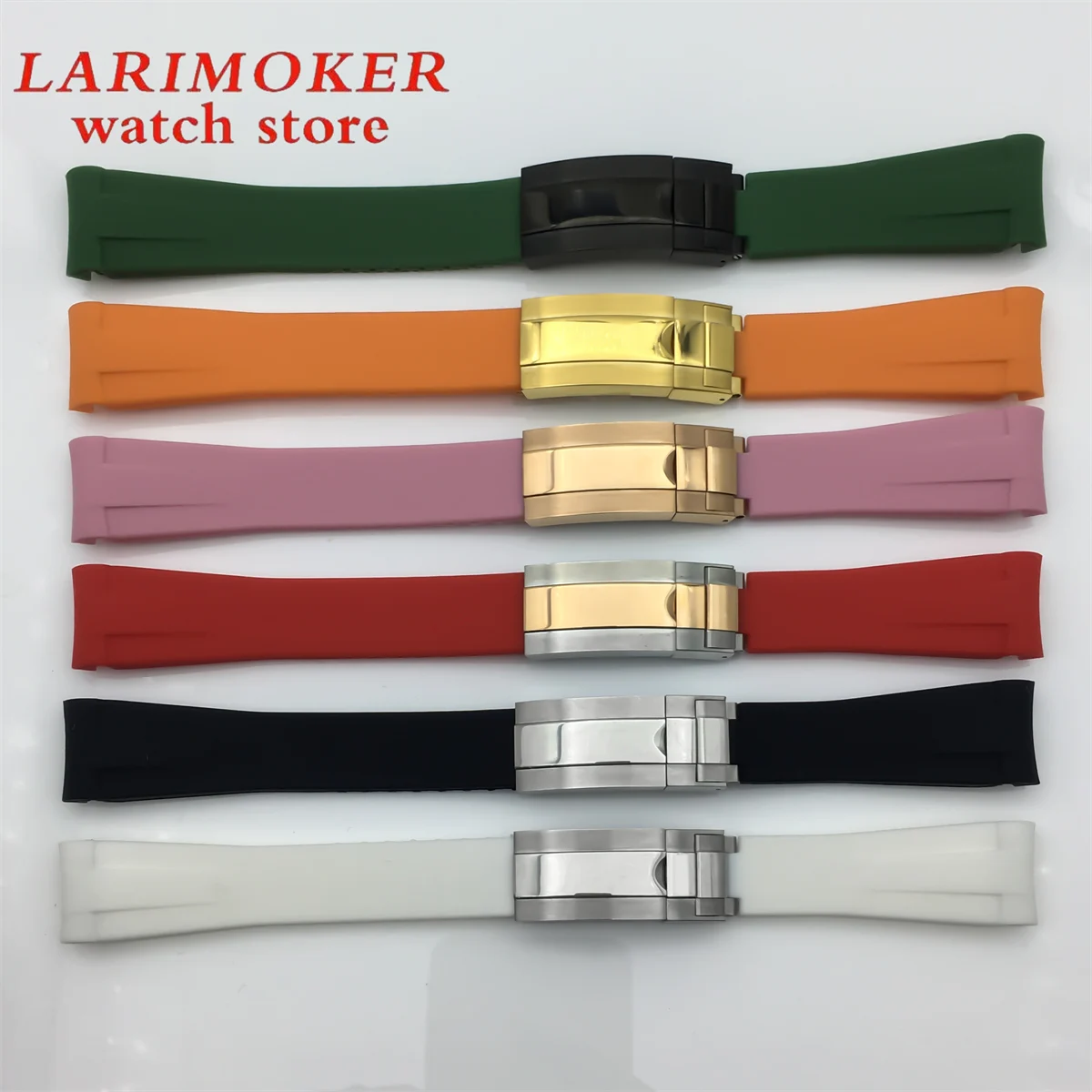 Ремешок силиконовый для часов, резиновый складной браслет с серебристой розовой, золотой, черной или серебристой пряжкой из нержавеющей стали, 20 мм