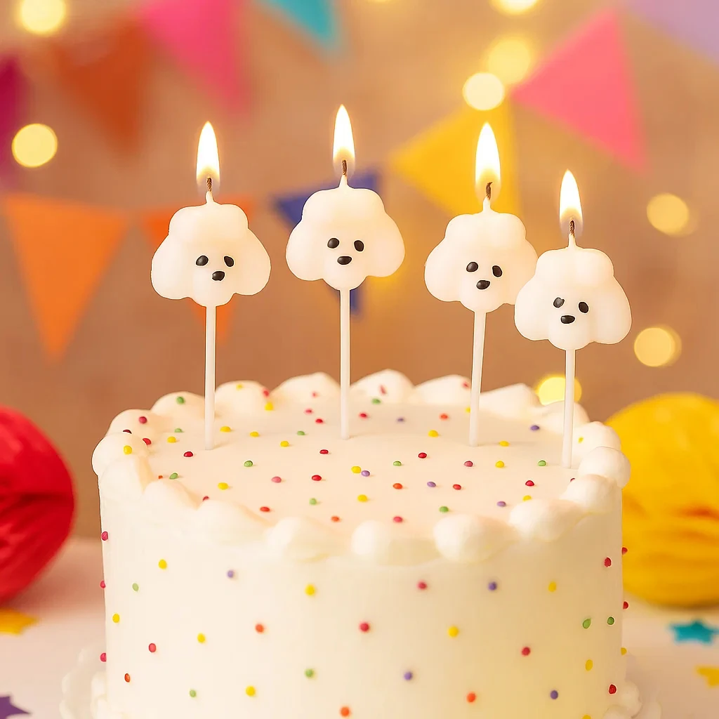 5PCS Kreative Cartoon Weiß Teddy Hund Kerze Kuchen Dekoration Schwarze Katze Tier Geburtstag Kerze Party Dessert Plugin