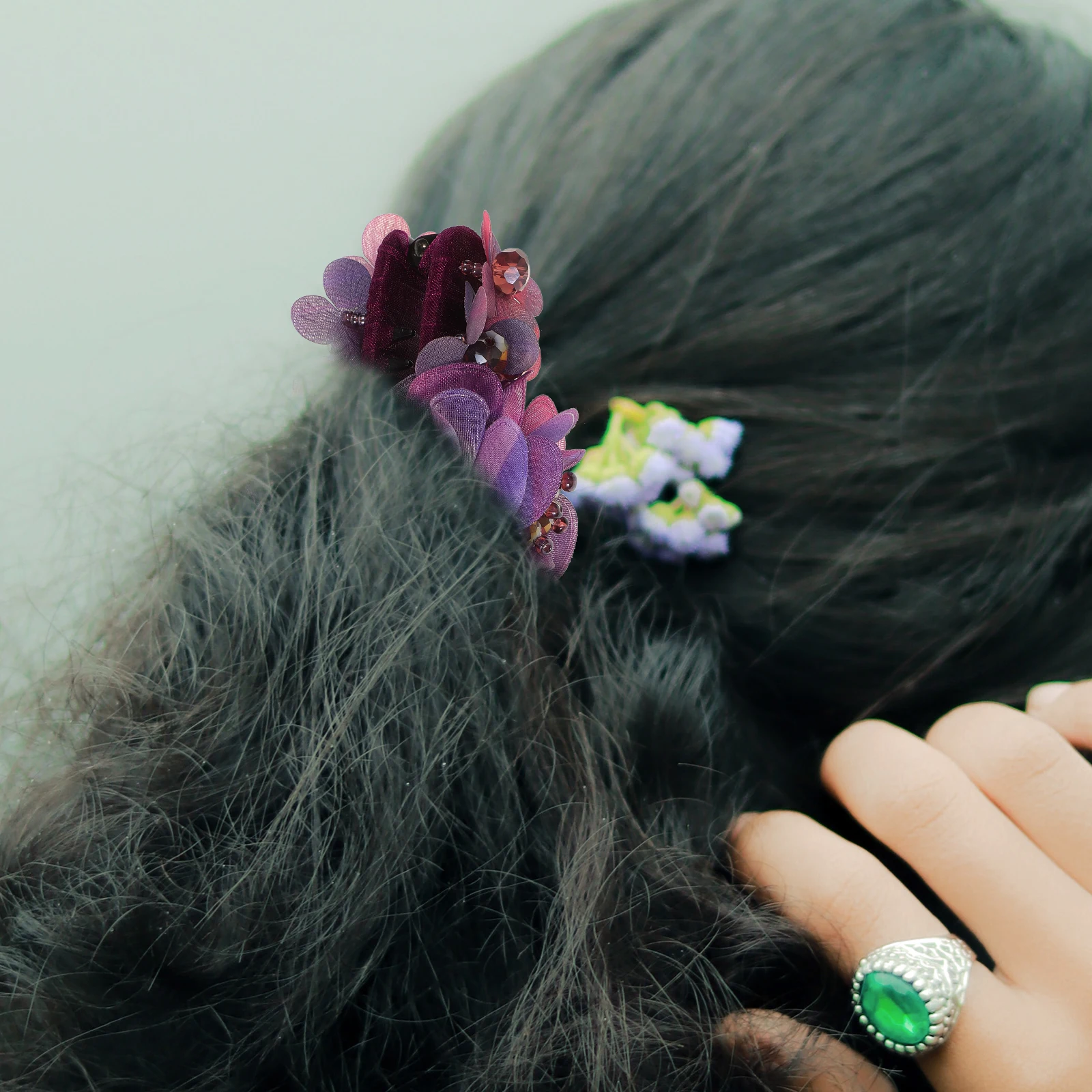 

1pc Fabric Flower Banana Hair Clip Ponytail Holder Resin Claw Updo Clips For Women Purple Durable Stylish