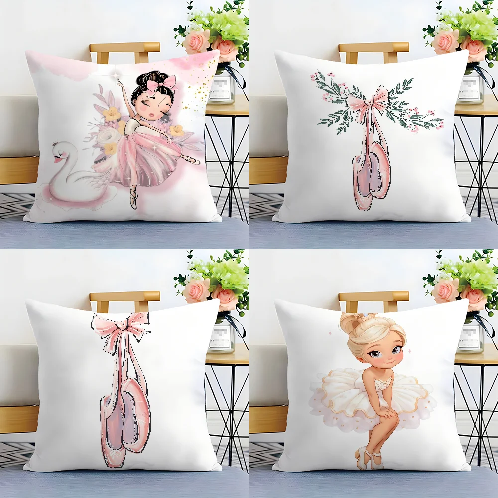 Cartoon Cute Ballet Girl Pillow Case Plush Fabric Soft  Pillowcase Double Sided Print Cushion Cover Household Gifts