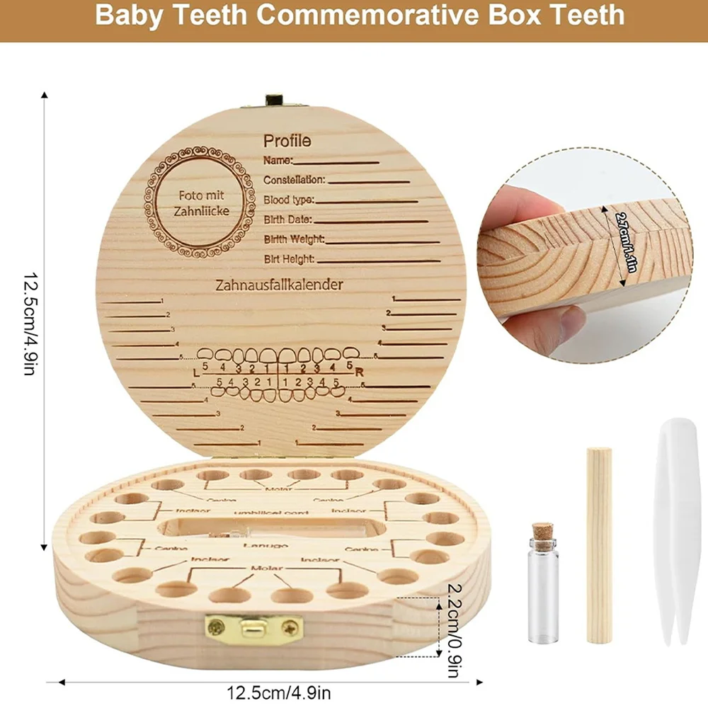 Customized Name Baby Tooth Keepsake Box Wooden Kid Milk Teeth Organizer Case Children Lost Teeth Recording Souvenir Personalized