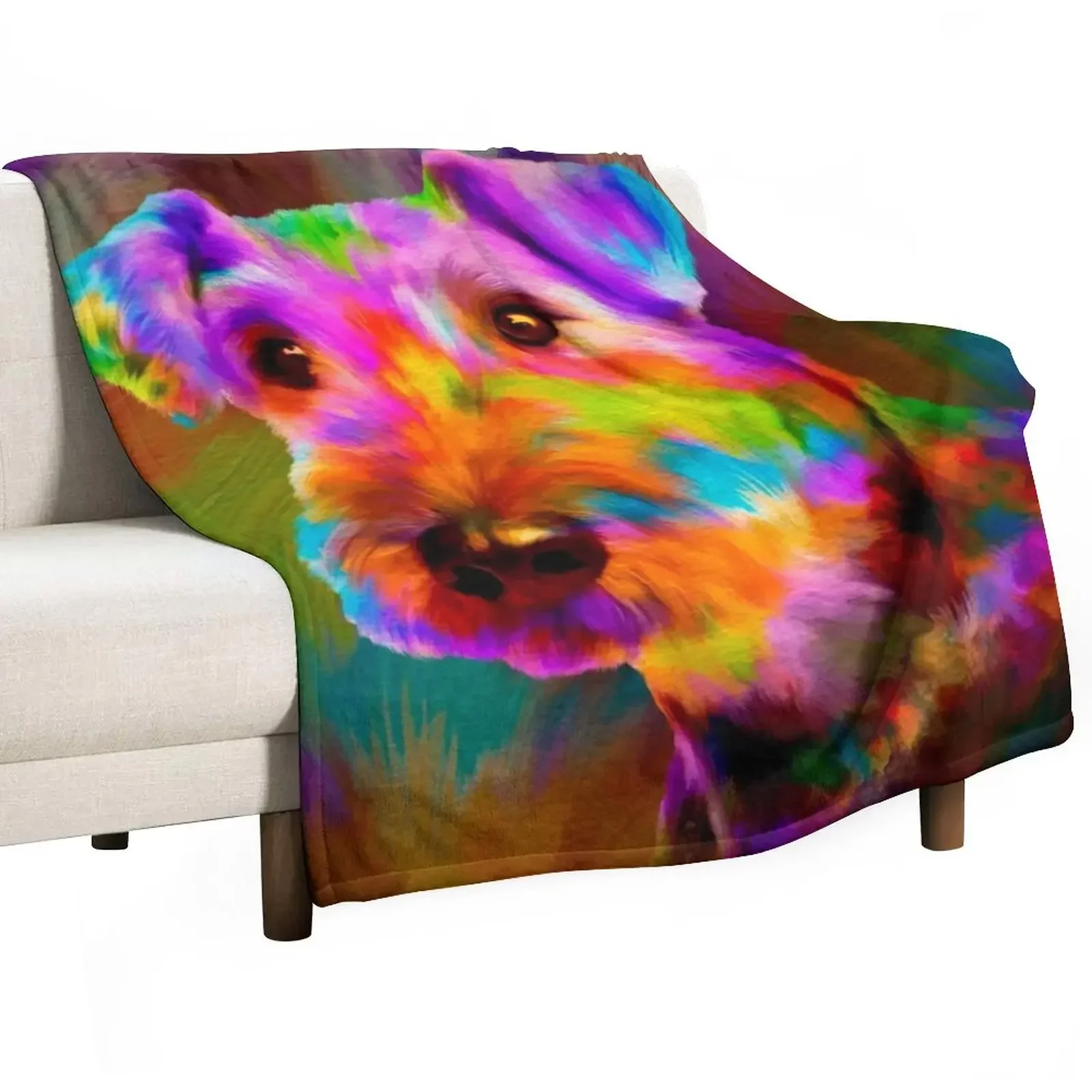 

Colorful Airedale Terrier Portrait Throw Blanket Stuffeds Shaggy Blankets