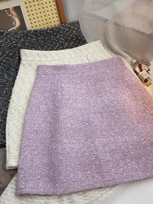 

Женская юбка А-силуэта фиолетового цвета с высокой талией на молнии, повседневная, осенне-зимняя, новинка, облегающая юбка в стиле французского дизайна