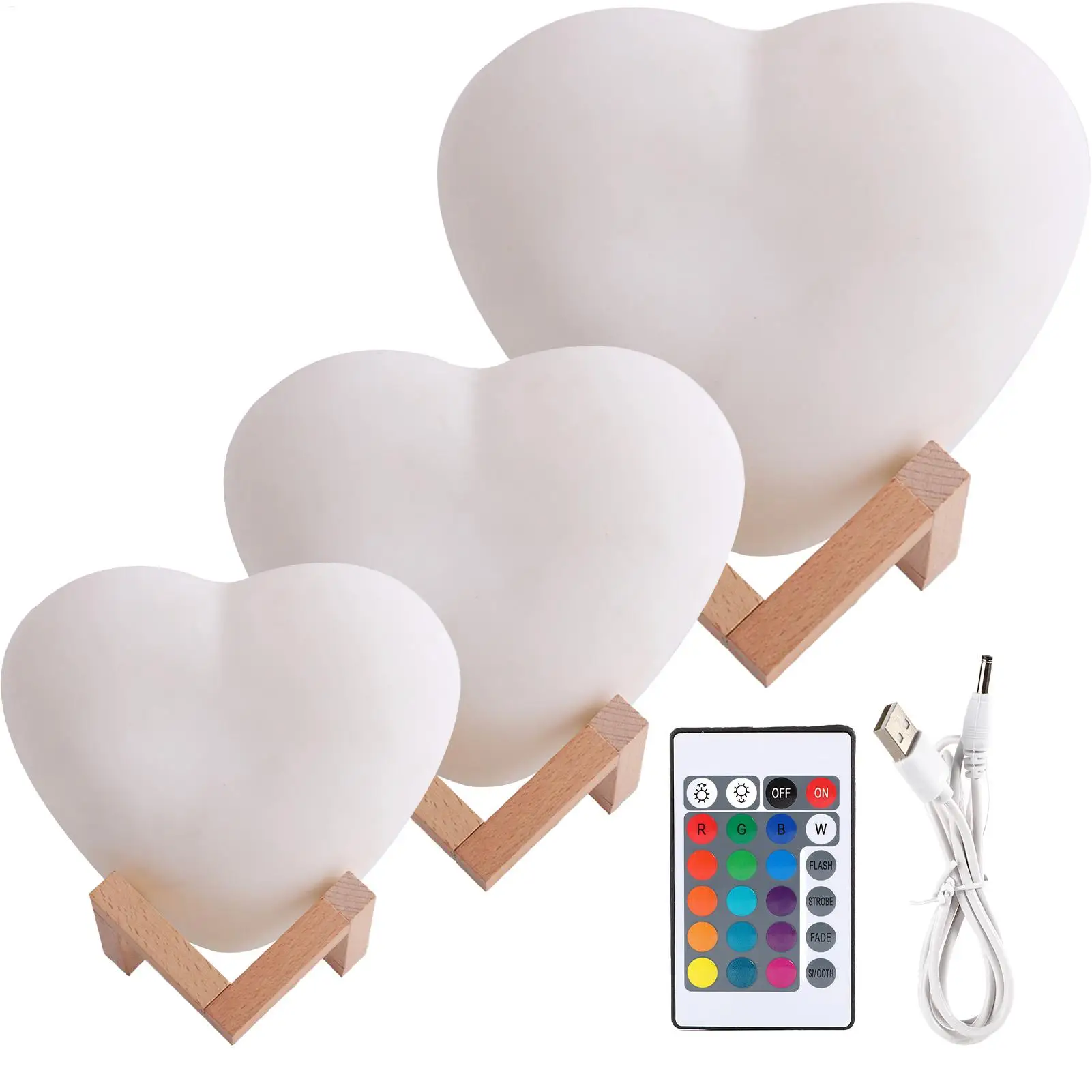 

Ночник в форме сердца, 16 цветов, USB-перезаряжаемый светодиодный ночник с подставкой и пультом дистанционного управления для Дня святого Валентина