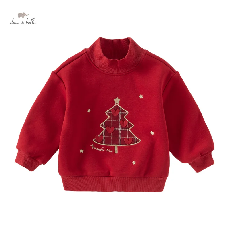 Dave Bella Autumn Winter Girls Cute Sweater Christmas Tree Design Full Sleeve High Collar Top For Kids Clothes Warm DB4242947