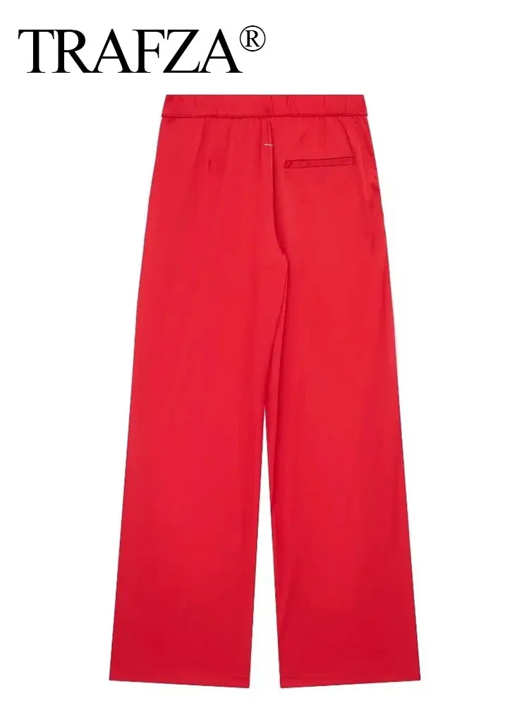 TRAFZA pantaloni con cerniera laterale con orlo da donna pantaloni a gamba larga con coulisse a vita alta pantaloni rossi Casual moda donna High